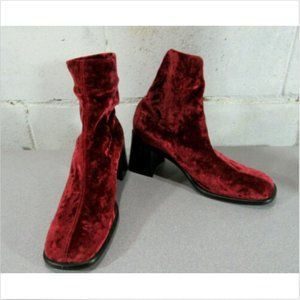 Vera Gomma Red Velvet Sock Ankle Boots Italy 7.5